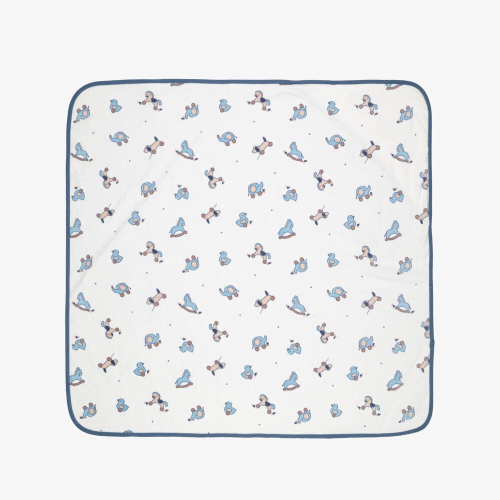 Mayoral Для новорожденных-Baby Boys White & Blue Hooded Towel with Toy Print | Childrensalon