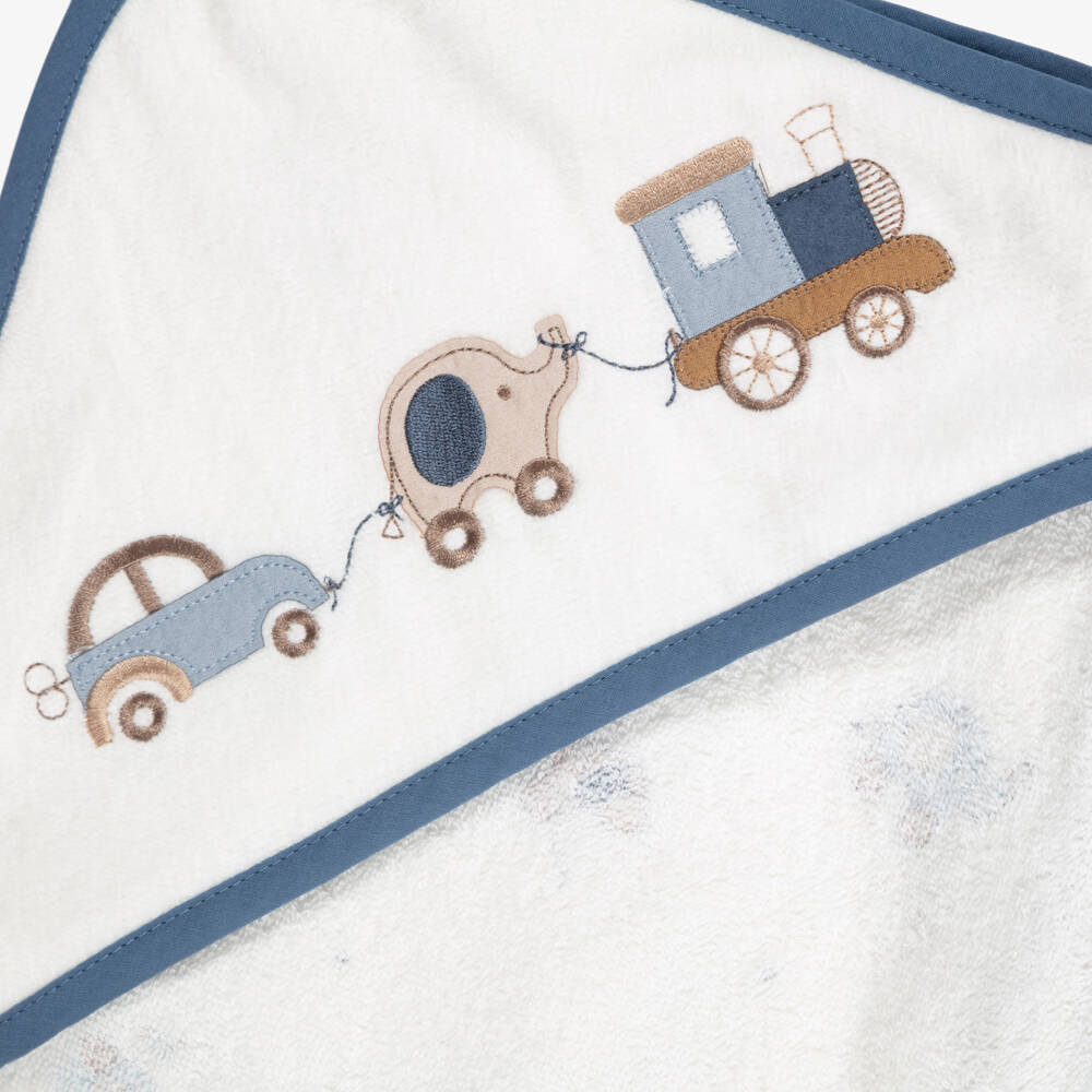 Mayoral Для новорожденных-Baby Boys White & Blue Hooded Towel with Toy Print | Childrensalon