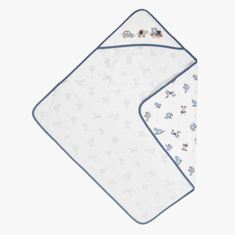 Mayoral Для новорожденных-Baby Boys White & Blue Hooded Towel with Toy Print | Childrensalon