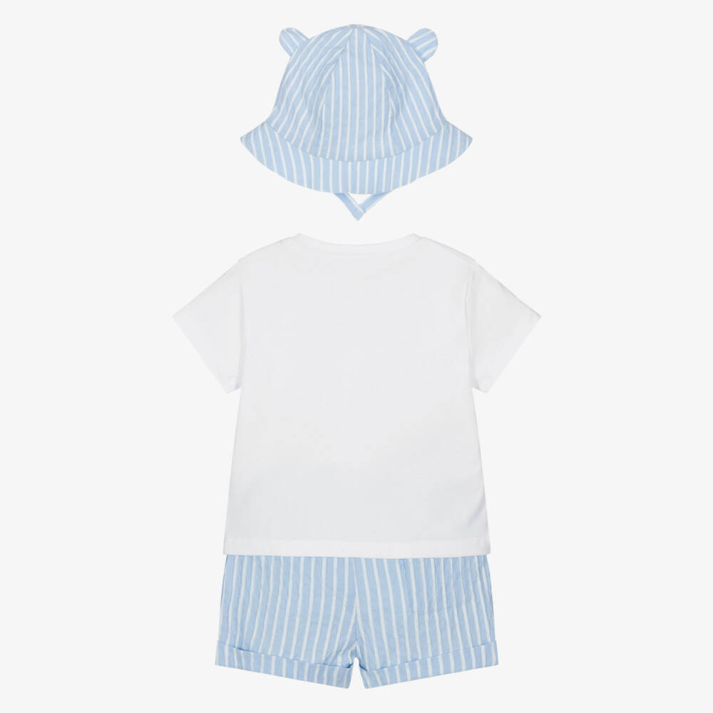 Mayoral Newborn-Baby Boys White & Blue Stripe Cotton Shorts Set | Childrensalon