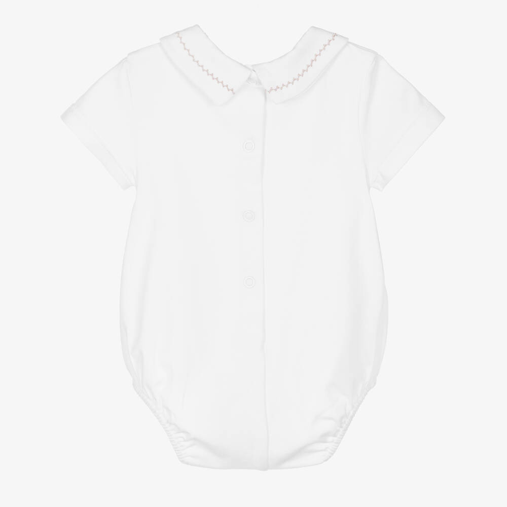 Mayoral Newborn-أفارول بأكمام قصيرة قطن لون أبيض للأولاد الرضع | Childrensalon