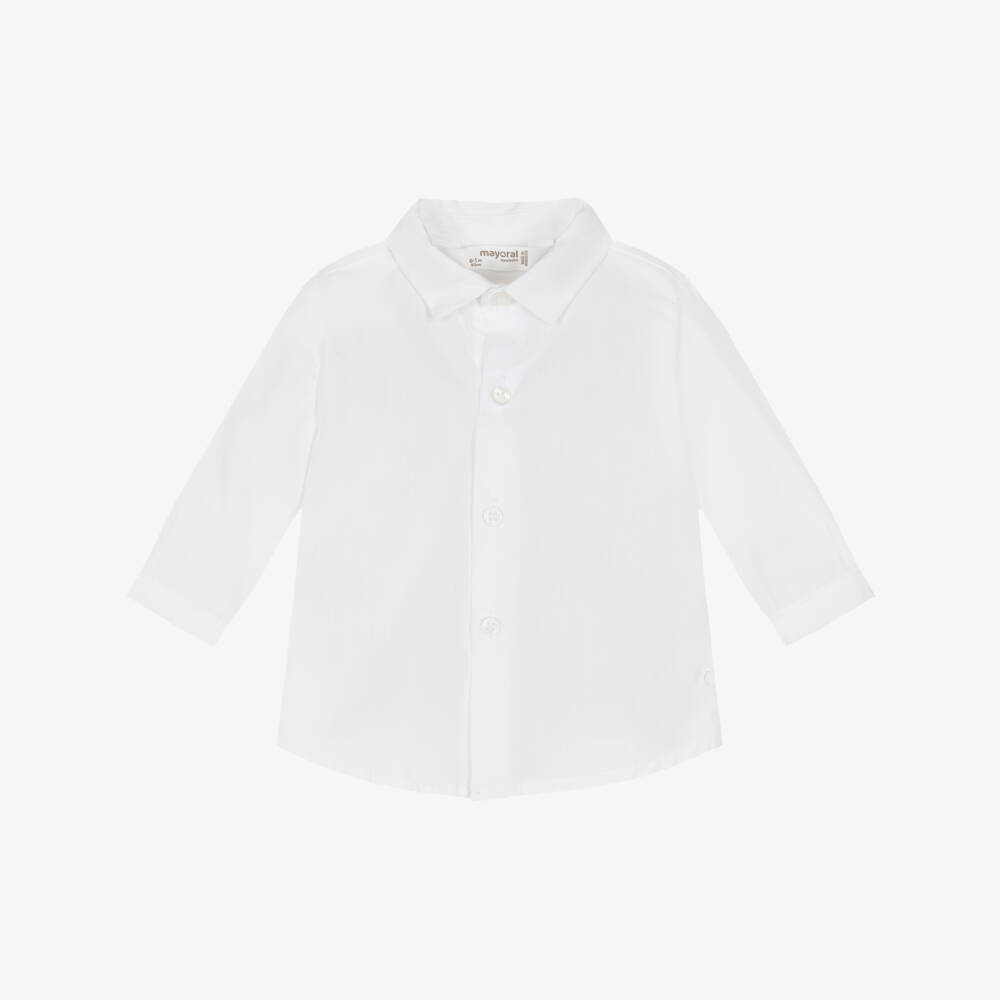 Mayoral Newborn-قميص بربطة عنق قطن لون أبيض للأولاد الرضع | Childrensalon