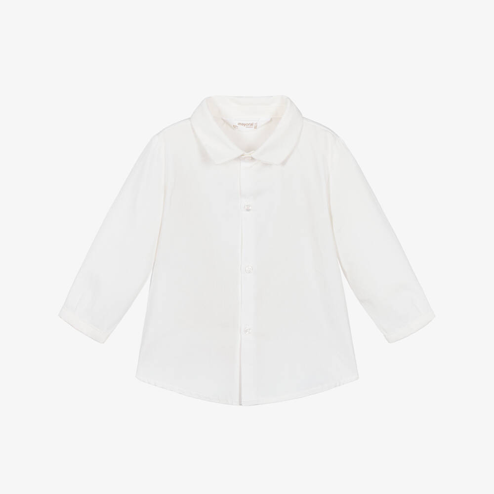 Mayoral Newborn-Baby Boys White Cotton Shirt with Navy Bow Tie | Childrensalon
