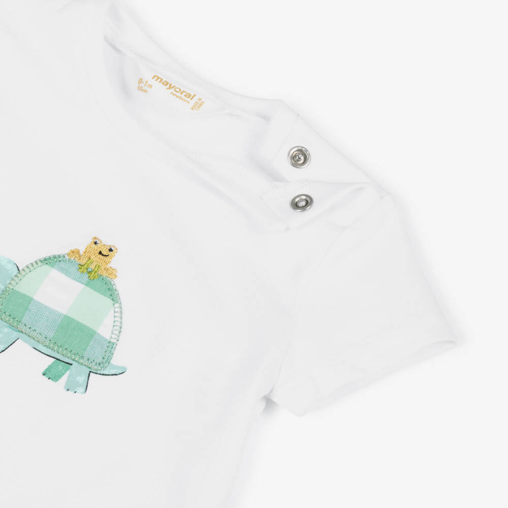 Mayoral Newborn-Baby Boys White & Green Gingham Cotton Shorts Set | Childrensalon