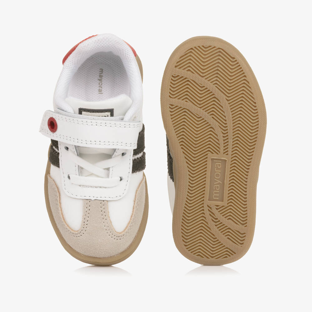 Mayoral-Baby Boys White Trainers with Suede Leather Trims | Childrensalon
