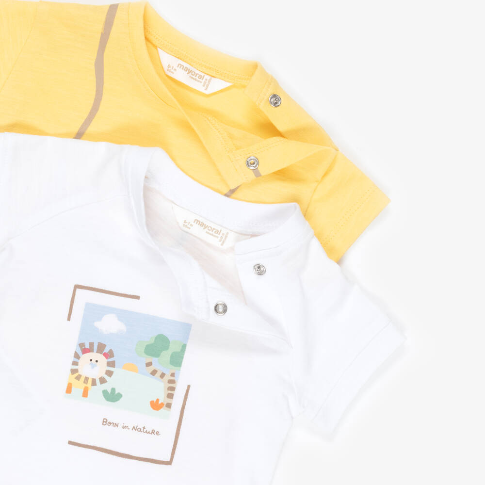Mayoral Для новорожденных-Baby Boys White & Yellow Cotton T-Shirts (2 Pack) | Childrensalon