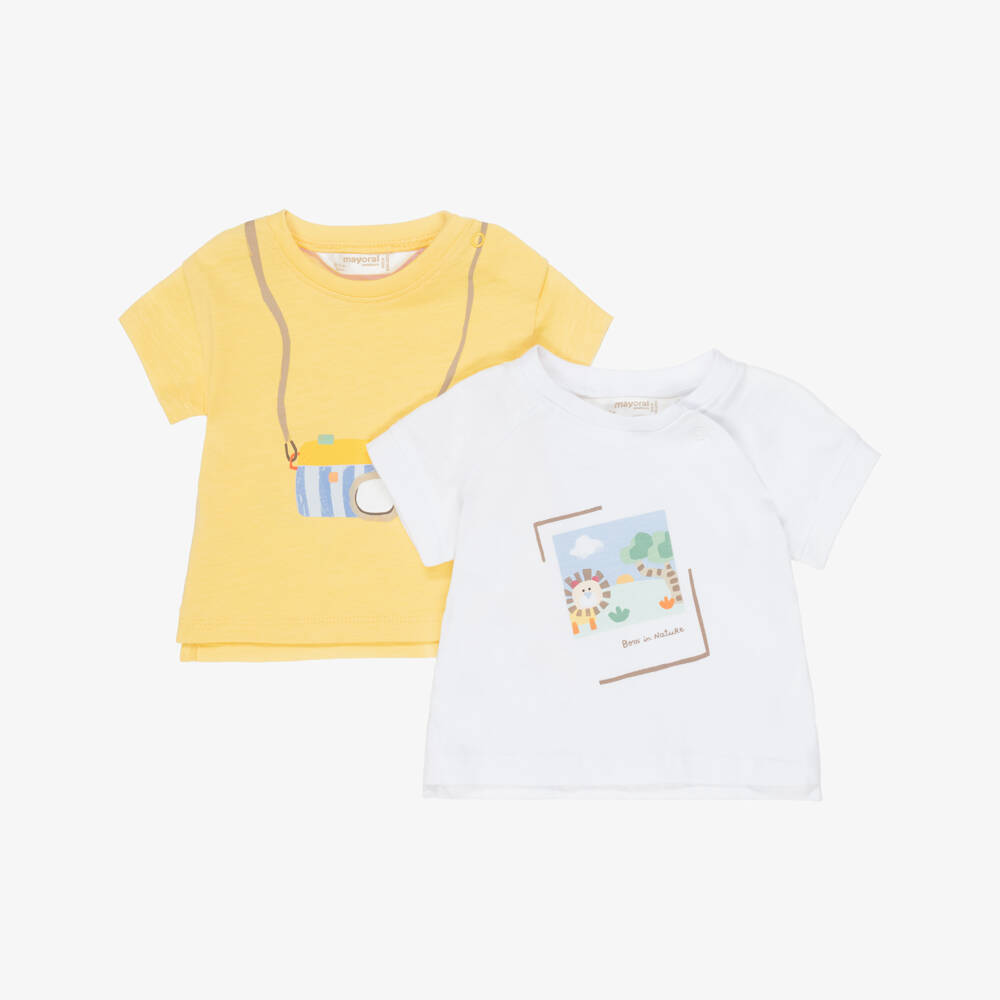 Mayoral Для новорожденных-Baby Boys White & Yellow Cotton T-Shirts (2 Pack) | Childrensalon