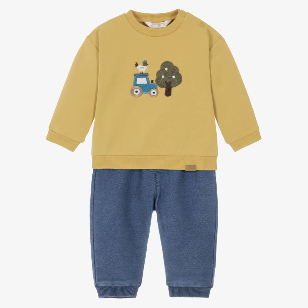 Mayoral Для новорожденных-Baby Boys Yellow & Blue Farm Trouser Set | Childrensalon