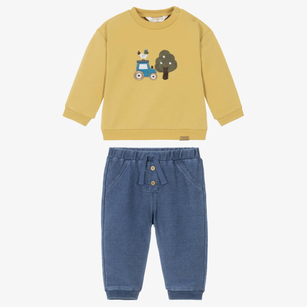 Mayoral Для новорожденных-Baby Boys Yellow & Blue Farm Trouser Set | Childrensalon