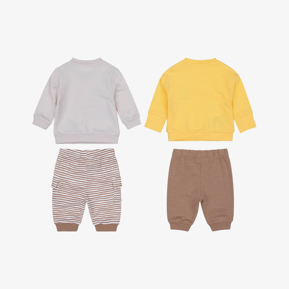 Mayoral Newborn-Baby Boys Yellow & Brown Cotton Jersey Tracksuits (2 Pack) | Childrensalon