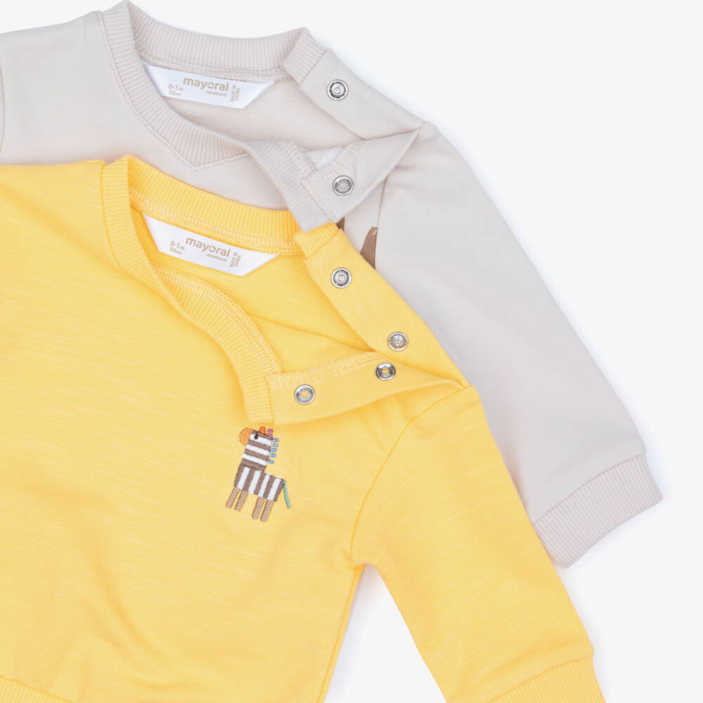 Mayoral Newborn-Baby Boys Yellow & Brown Cotton Jersey Tracksuits (2 Pack) | Childrensalon