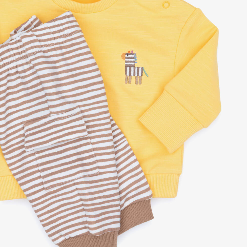 Mayoral Newborn-Baby Boys Yellow & Brown Cotton Jersey Tracksuits (2 Pack) | Childrensalon
