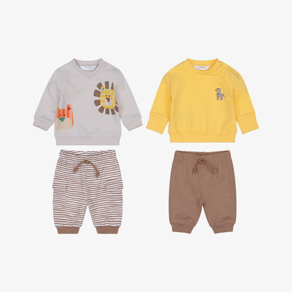 Mayoral Newborn-Baby Boys Yellow & Brown Cotton Jersey Tracksuits (2 Pack) | Childrensalon