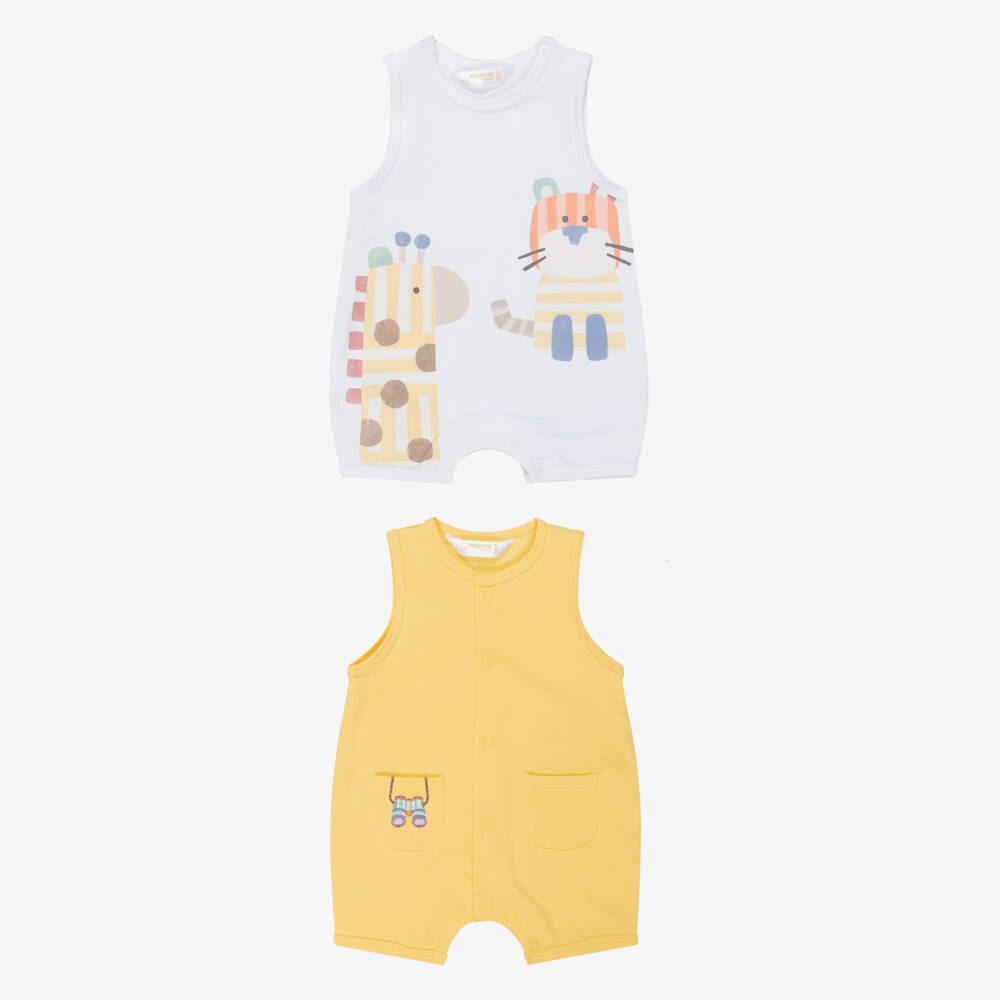 Mayoral Newborn-طقم بودي سوت بطبعة سفاري لون أبيض وأصفر للأولاد الرضع | Childrensalon