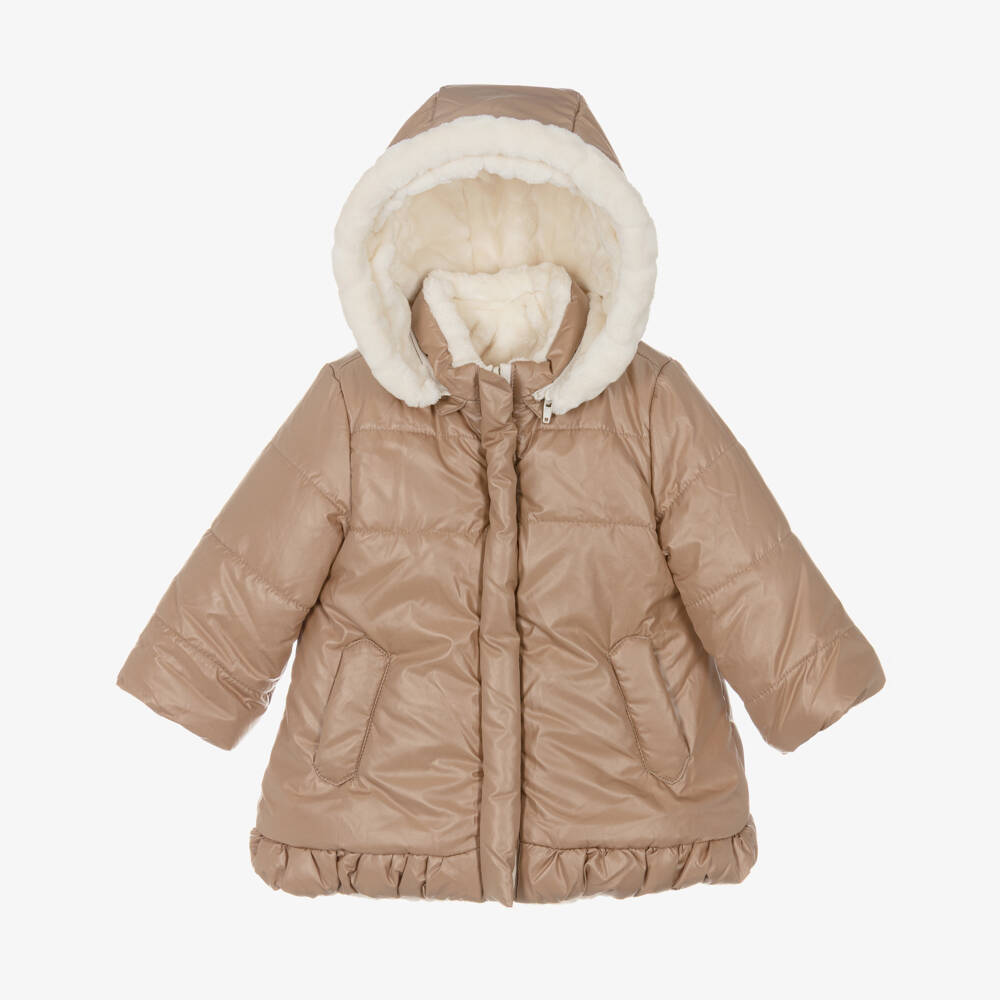 Mayoral Для новорожденных-Куртка двусторонняя плюшевая кремово-бежевая для малышек | Childrensalon