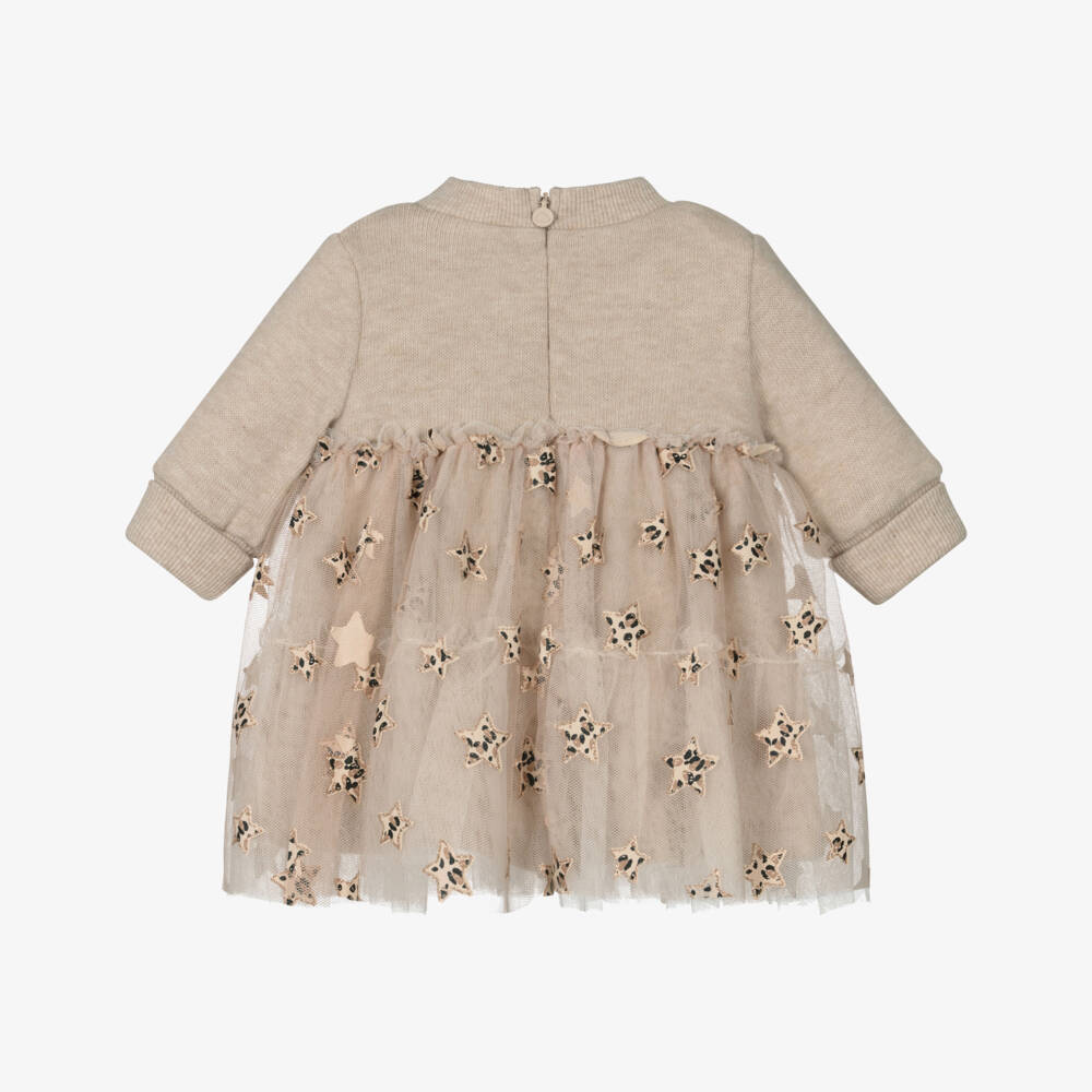 Mayoral Для новорожденных-Платье бежевое из трикотажа и тюля для малышек | Childrensalon