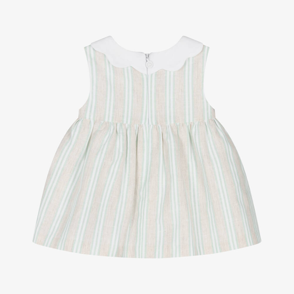 Mayoral Newborn-Baby Girls Beige Striped Cotton & Linen Dress | Childrensalon