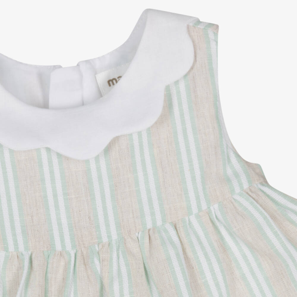 Mayoral Newborn-Baby Girls Beige Striped Cotton & Linen Dress | Childrensalon