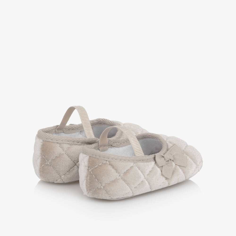 Mayoral Для новорожденных-Baby Girls Beige Velvet Pre-Walker Shoes | Childrensalon
