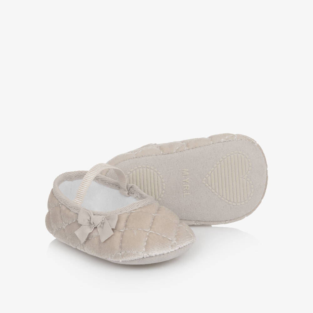 Mayoral Для новорожденных-Baby Girls Beige Velvet Pre-Walker Shoes | Childrensalon