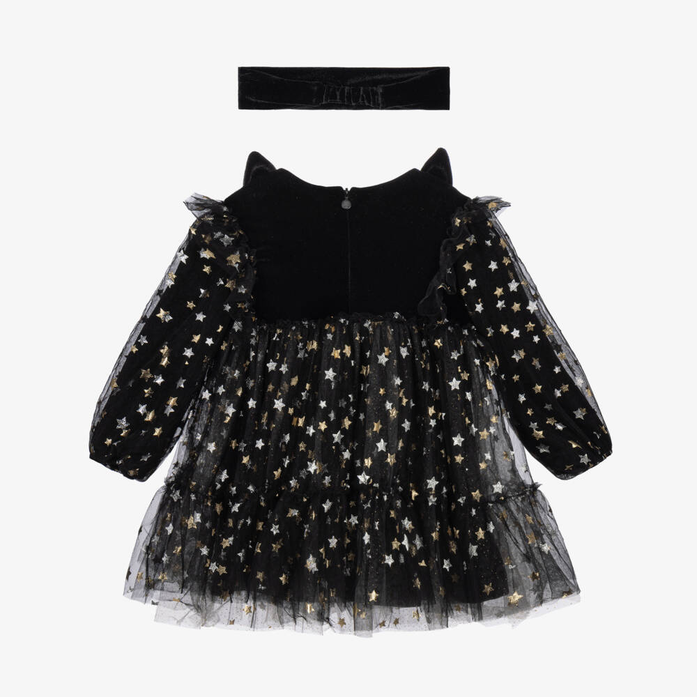 Mayoral Newborn-Baby Girls Black Cat Velour Dress Set | Childrensalon
