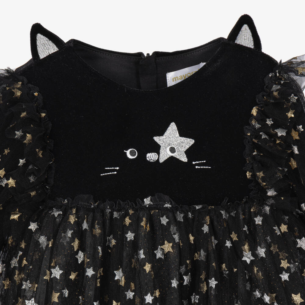 Mayoral Newborn-Baby Girls Black Cat Velour Dress Set | Childrensalon