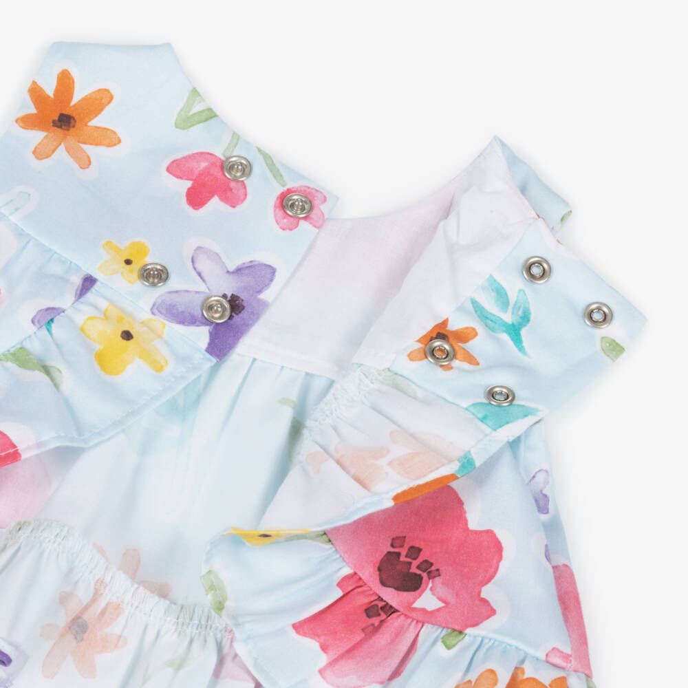 Mayoral Newborn-Baby Girls Blue Cotton Outfit with Colourful Floral Print  | Childrensalon