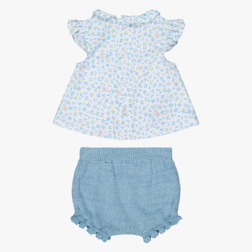 Mayoral Для новорожденных-Baby Girls Blue Cotton Shorts Set with Kitten Print | Childrensalon