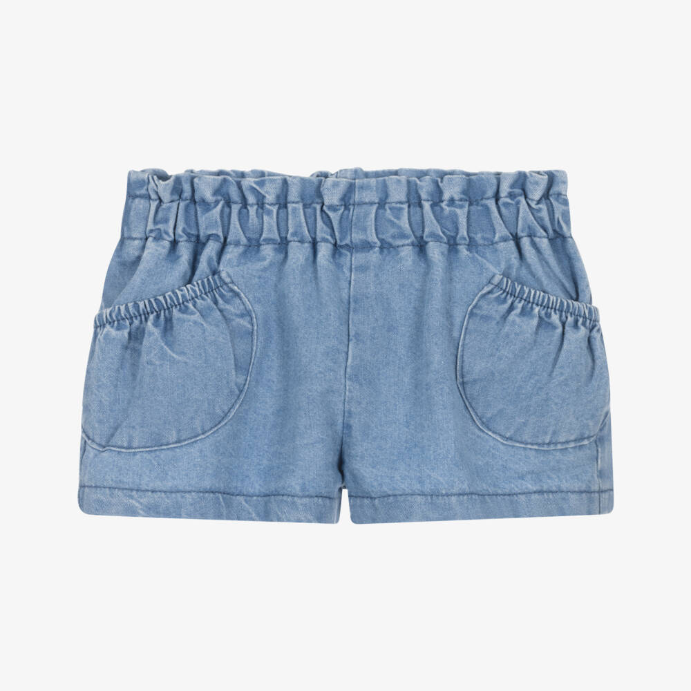 Mayoral Newborn-Baby Girls Blue Cotton Shorts with Patch Pockets | Childrensalon