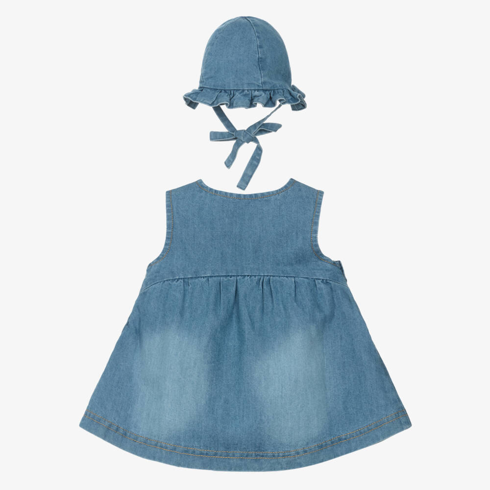 Mayoral Newborn-Baby Girls Blue Denim Dress Set with Embroidered Strawberries | Childrensalon