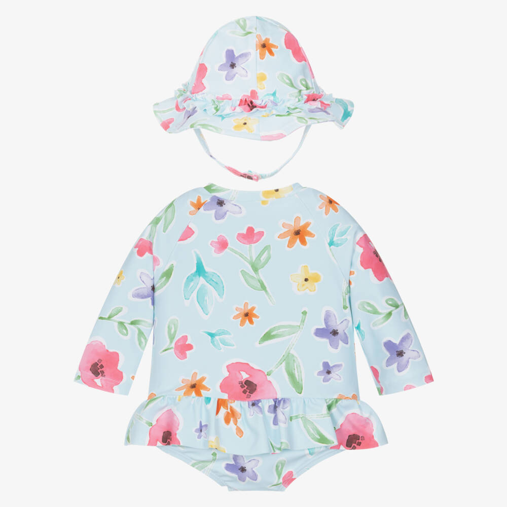 Mayoral Newborn-Baby Girls Blue Floral Swim Set (UPF40+) | Childrensalon