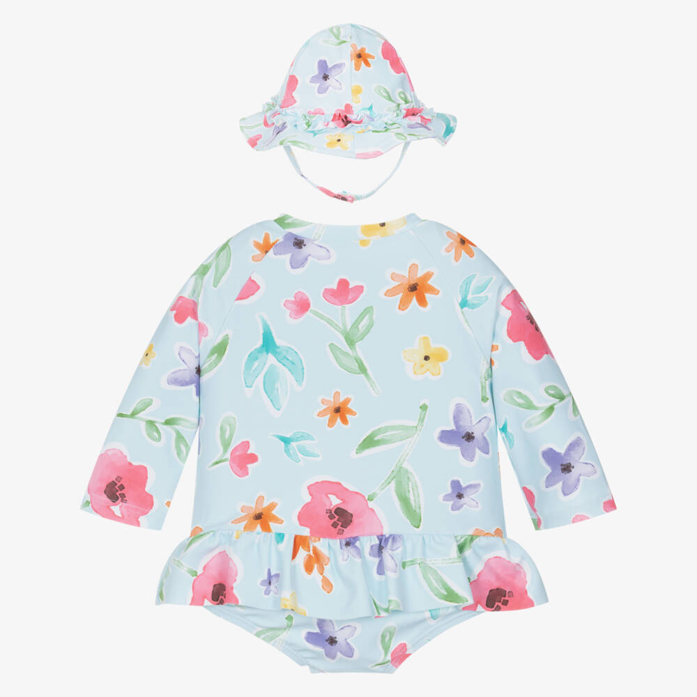 Mayoral Для новорожденных-Baby Girls Blue Floral Swim Set (UPF40+) | Childrensalon