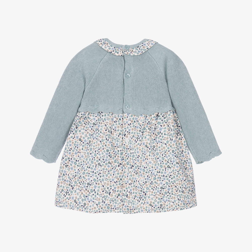 Mayoral Newborn-Baby Girls Blue Knitted & Floral Dress | Childrensalon