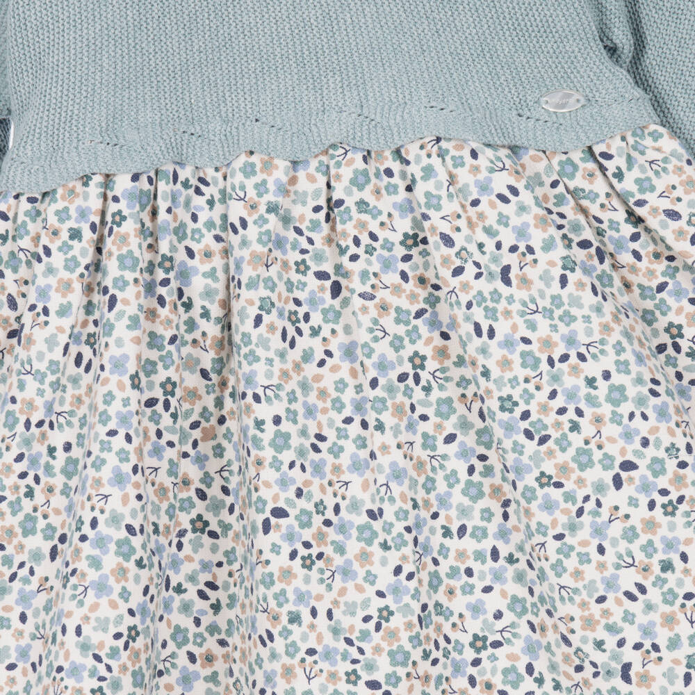 Mayoral Newborn-Baby Girls Blue Knitted & Floral Dress | Childrensalon