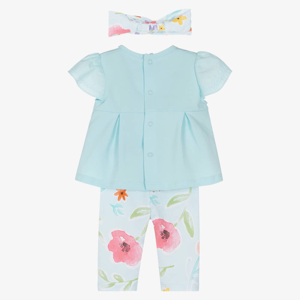 Mayoral Newborn-Baby Girls Blue Leggings Set with Colourful Floral Print | Childrensalon