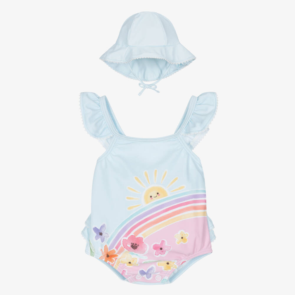 Mayoral Newborn-طقم مايوه بنات رضع لون أزرق (UPF40+) | Childrensalon