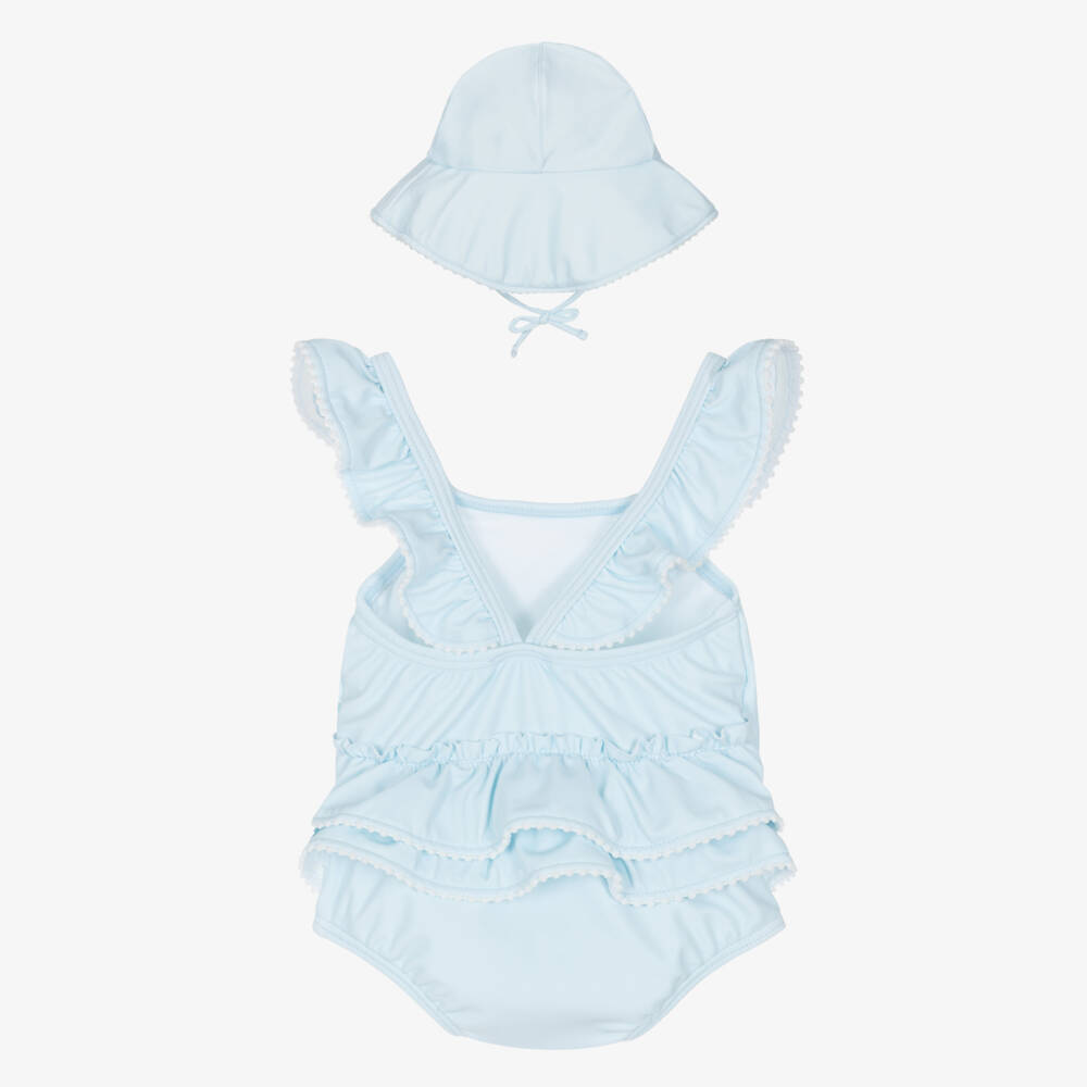 Mayoral Newborn-Baby Girls Blue Sunshine & Flowers Swimsuit Set (UPF40+) | Childrensalon