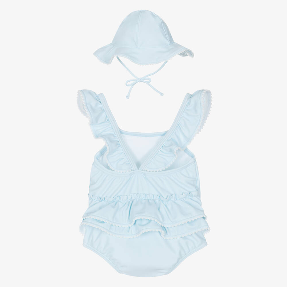Mayoral Newborn-Baby Girls Blue Sunshine & Flowers Swimsuit Set (UPF40+) | Childrensalon