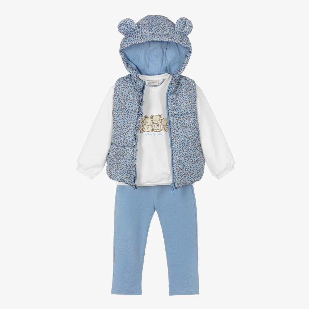 Mayoral Для новорожденных-Baby Girls Blue Trouser Set with Puffer Gilet | Childrensalon