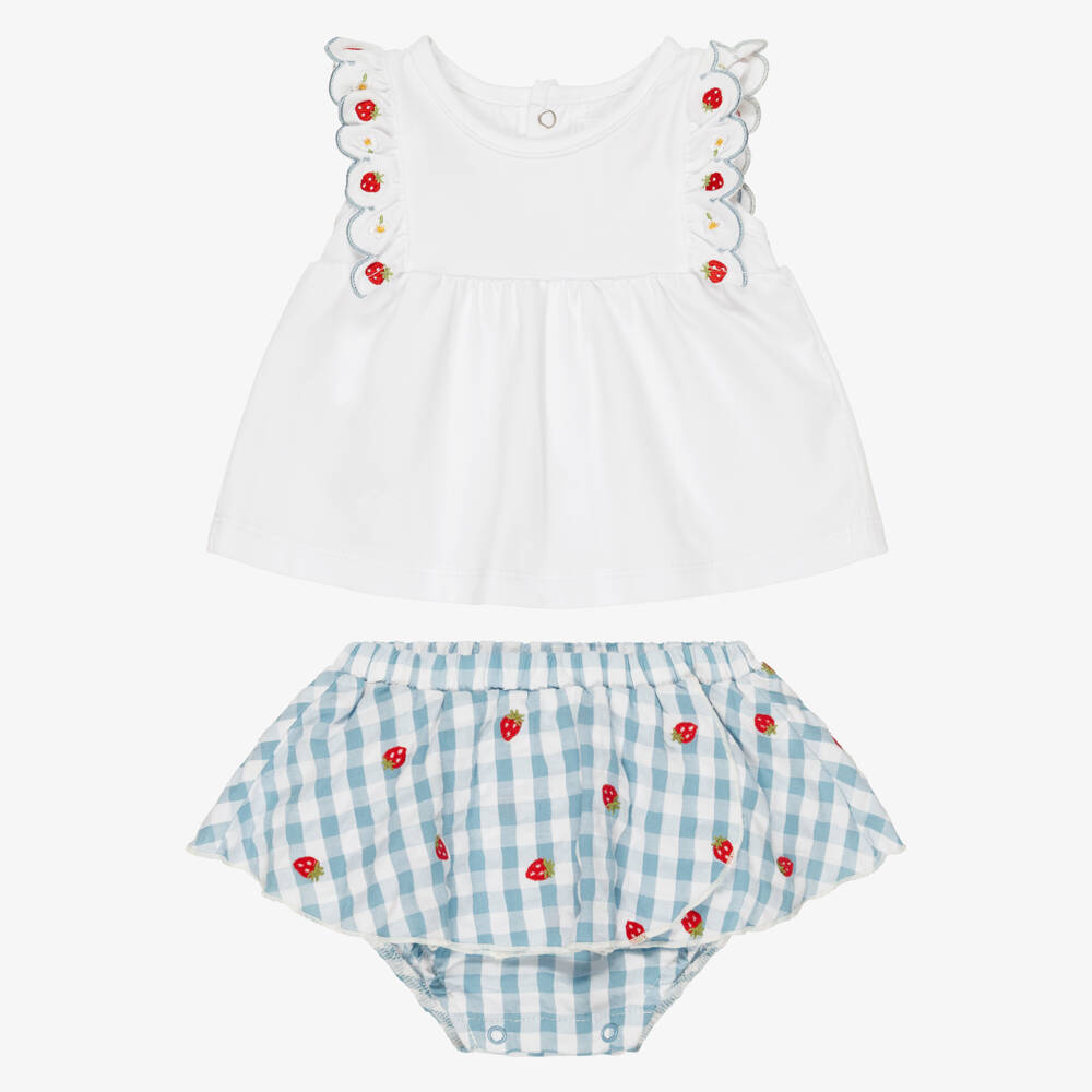 Mayoral Newborn-Baby Girls Blue & White Gingham Cotton Skirt Set | Childrensalon