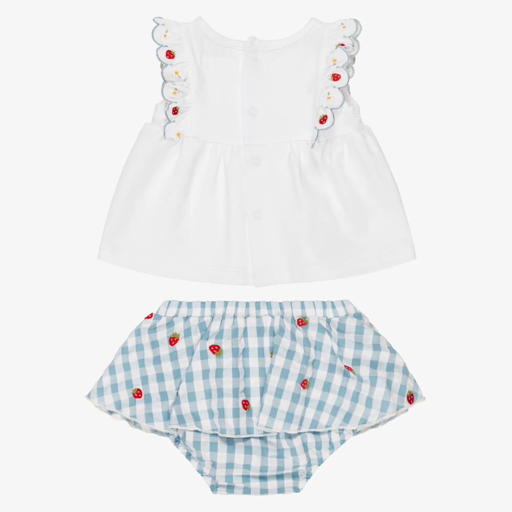 Mayoral Newborn-Baby Girls Blue & White Gingham Cotton Skirt Set | Childrensalon