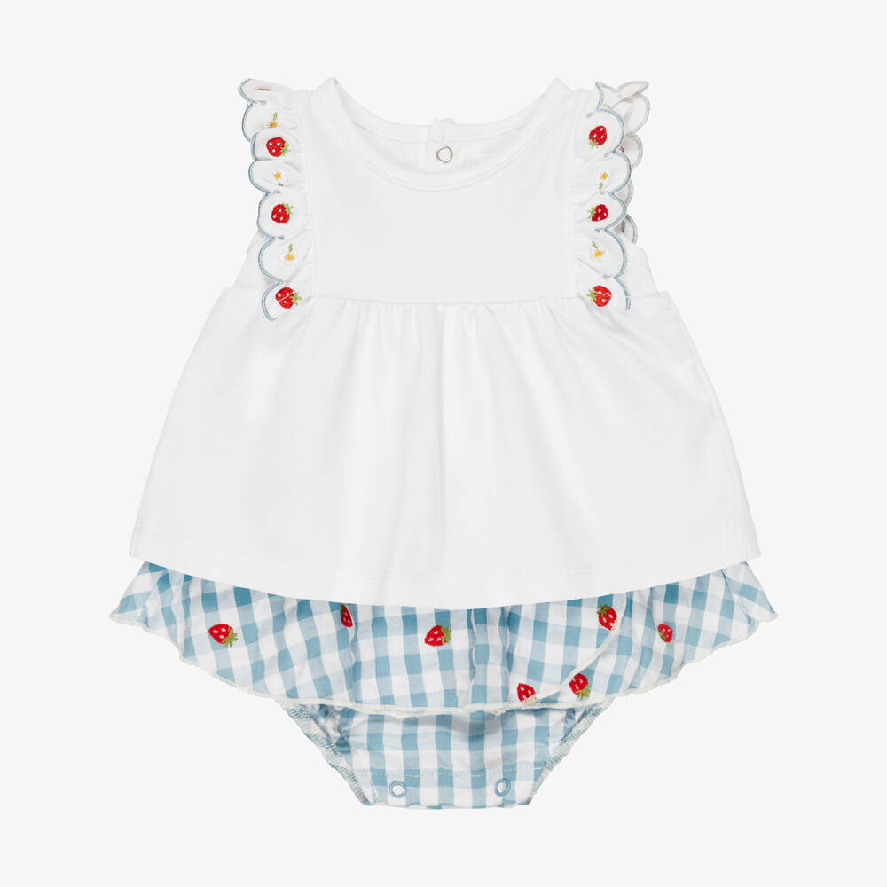Mayoral Newborn-Baby Girls Blue & White Gingham Cotton Skirt Set | Childrensalon