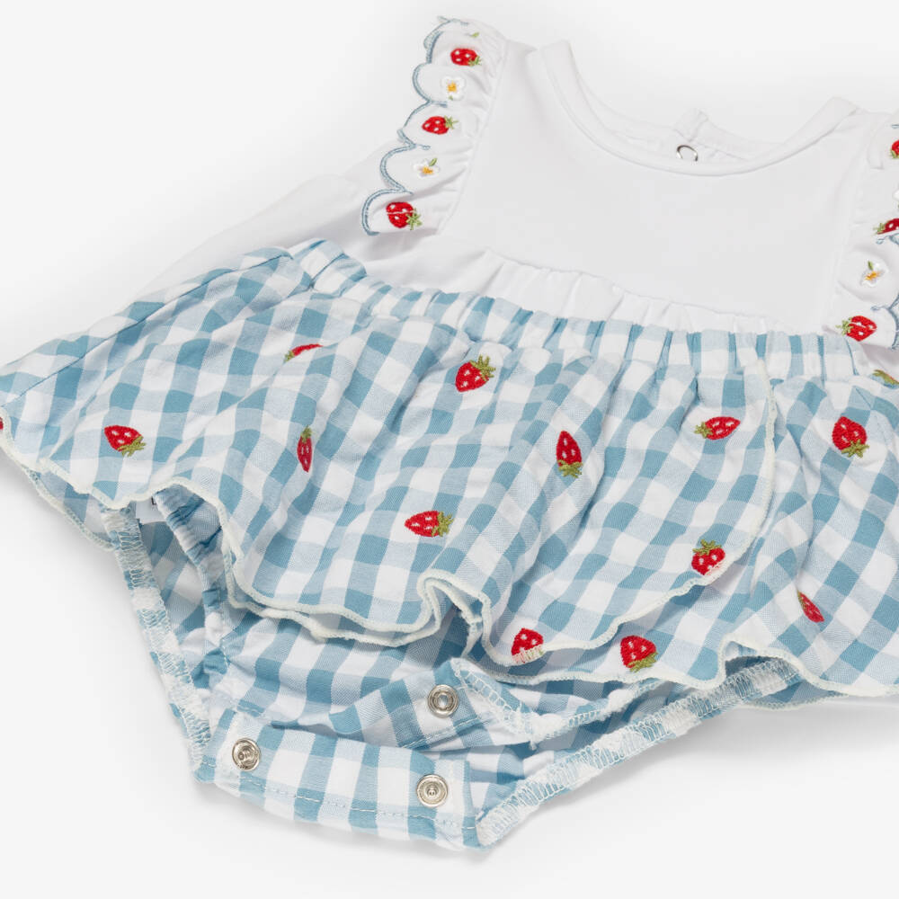 Mayoral Newborn-Baby Girls Blue & White Gingham Cotton Skirt Set | Childrensalon