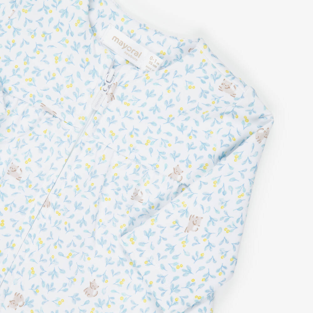 Mayoral Для новорожденных-Baby Girls Blue & White Kitten Print Trouser Set | Childrensalon