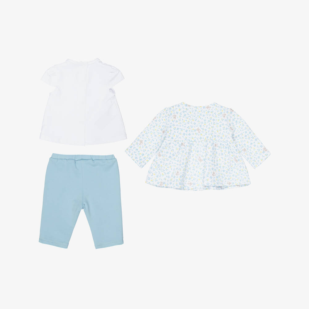 Mayoral Для новорожденных-Baby Girls Blue & White Kitten Print Trouser Set | Childrensalon