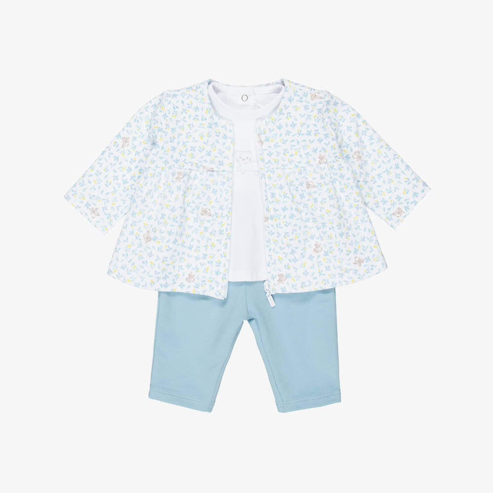 Mayoral Для новорожденных-Baby Girls Blue & White Kitten Print Trouser Set | Childrensalon