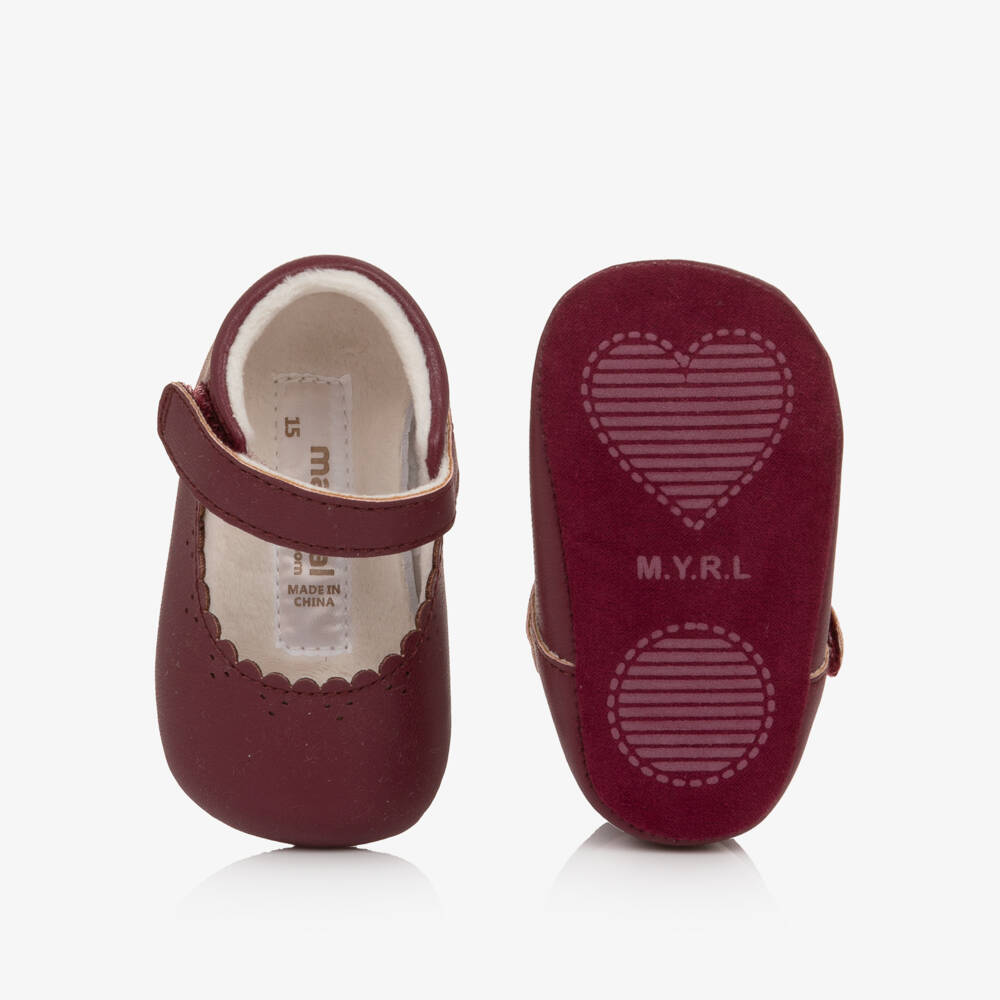 Mayoral Newborn-Baby Girls Burgundy Mary Jane Pre-Walker Shoes | Childrensalon
