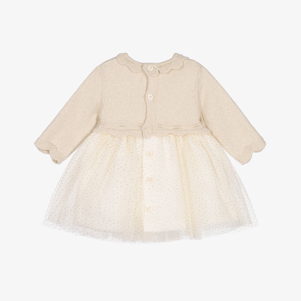 Mayoral Для новорожденных-Baby Girls Champagne Knit & Tulle Dress | Childrensalon