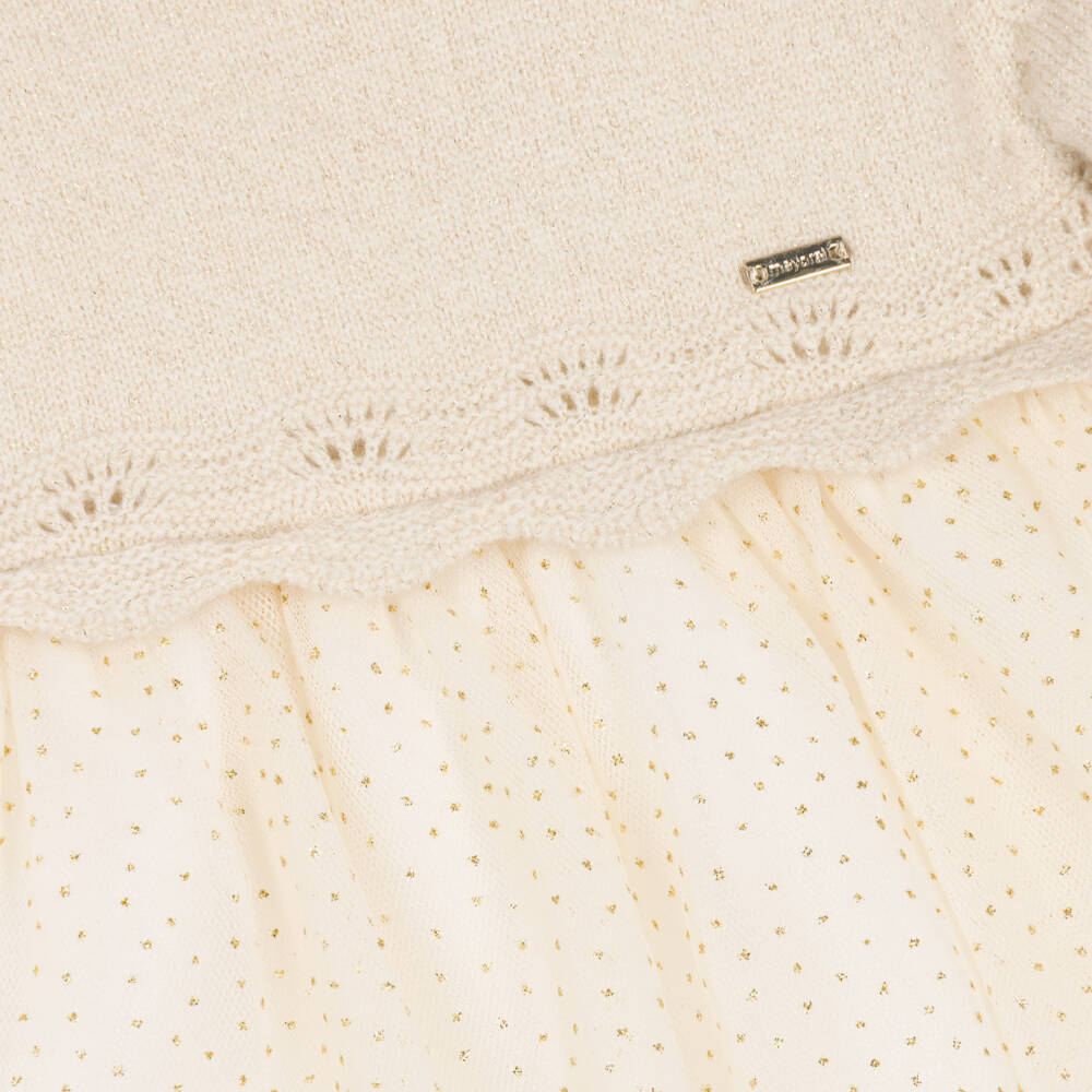 Mayoral Для новорожденных-Baby Girls Champagne Knit & Tulle Dress | Childrensalon