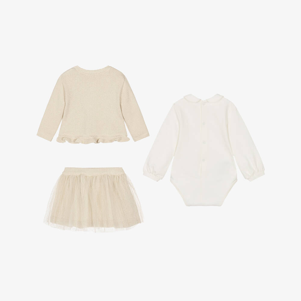 Mayoral Для новорожденных-Baby Girls Champagne Lurex Knit & Glittery Tutu Skirt Set | Childrensalon